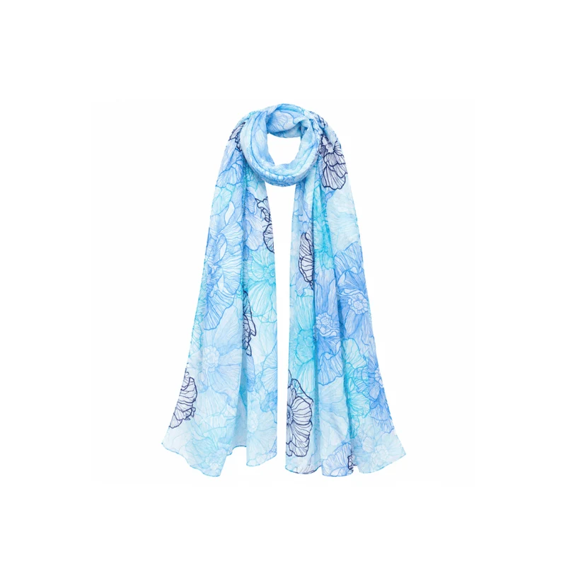 Tuch Schal - Baumwolle - Blüten blau