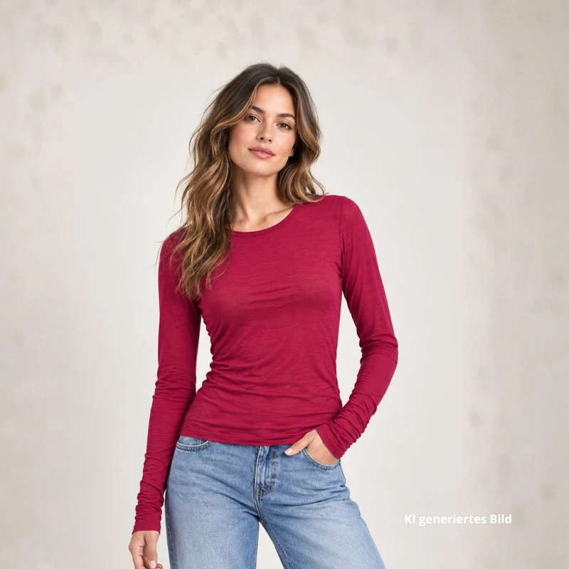 Langarm Shirt - weinrot - Kashmir + Modal