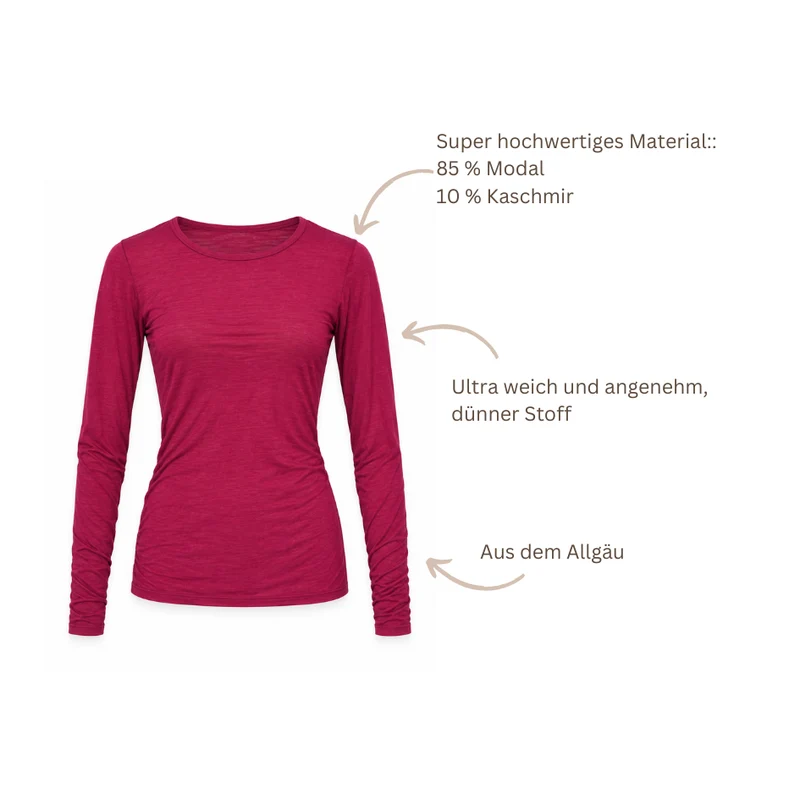 Langarm Shirt - weinrot - Kashmir + Modal