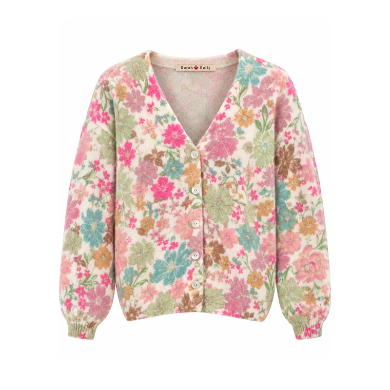 Strickjacke - Wolle - Blumenwiese