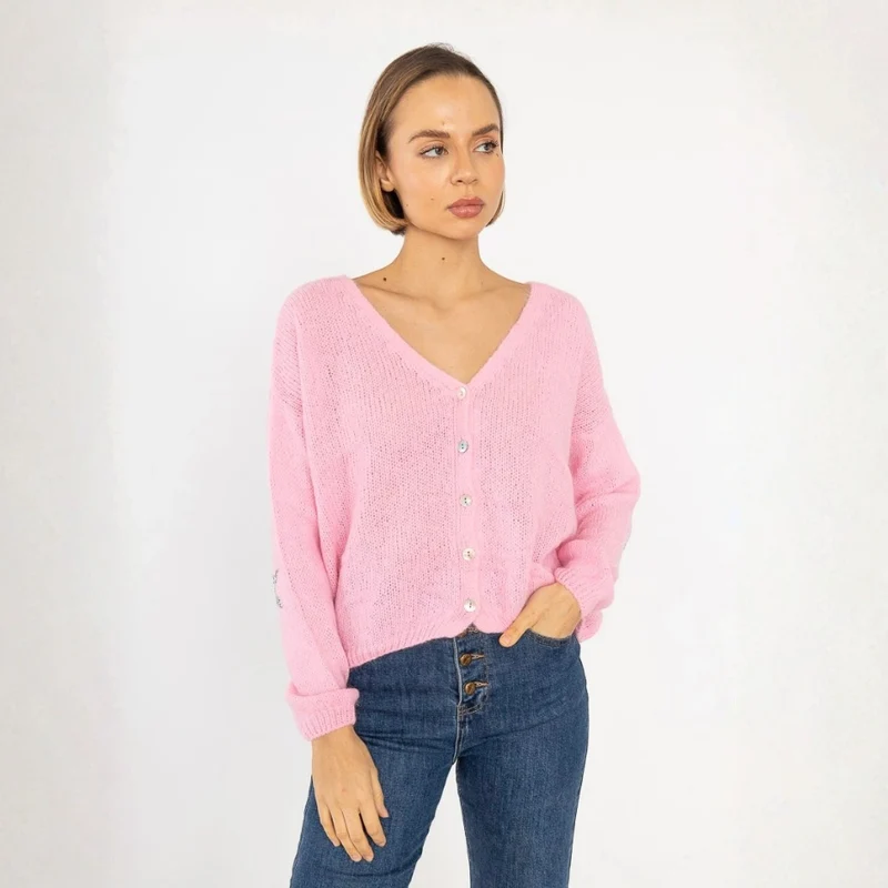 Strickjacke - MINNA - Mohair Wolle - rosa