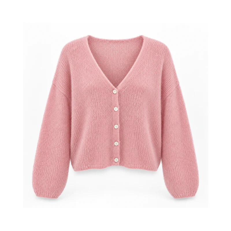 Strickjacke - MINNA - Mohair Wolle - rosa