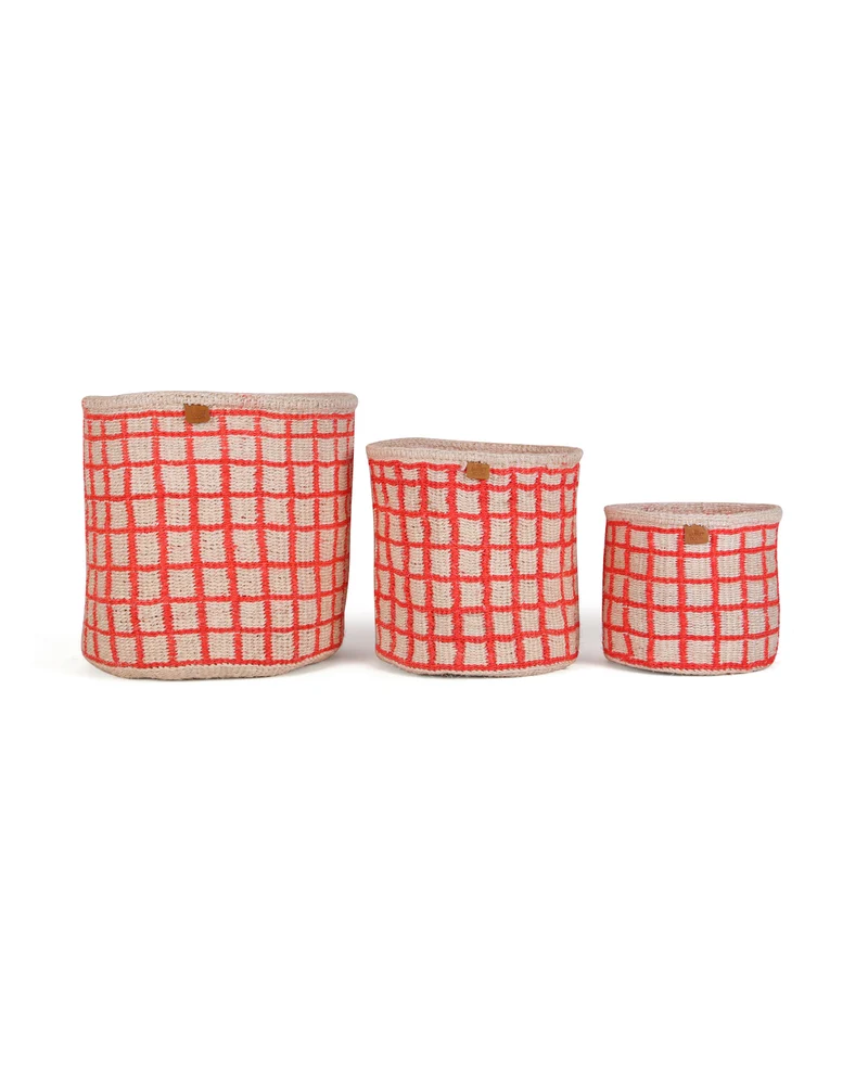 SAHIHI: Red Check Woven Storage Basket