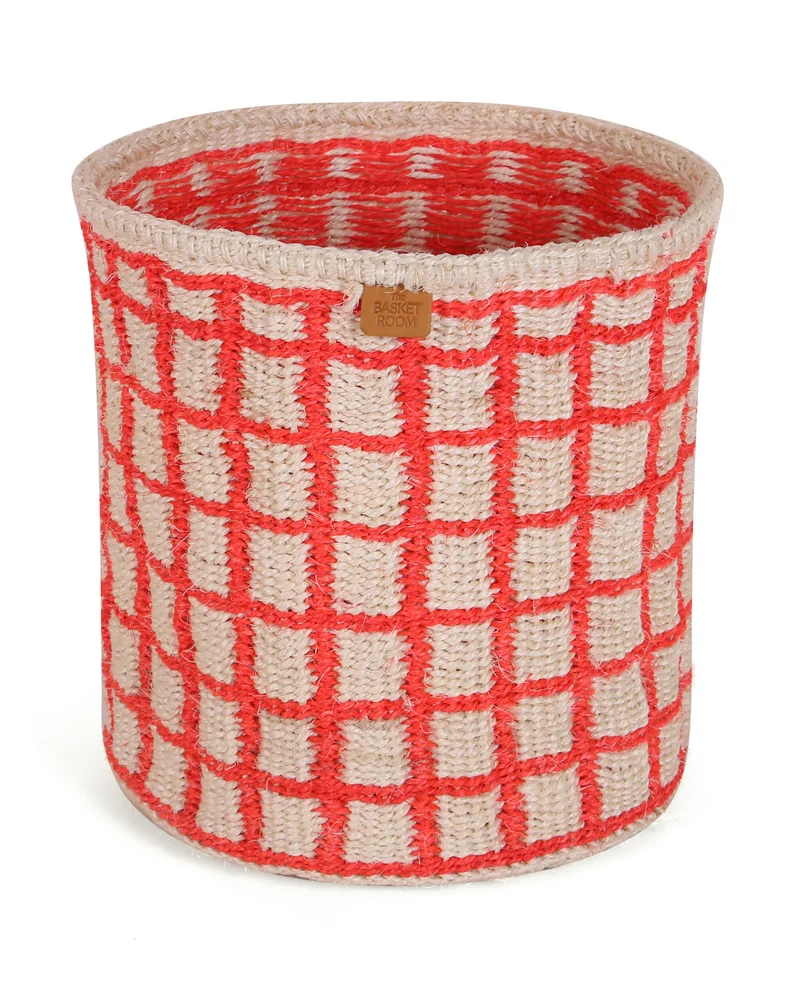 SAHIHI: Red Check Woven Storage Basket