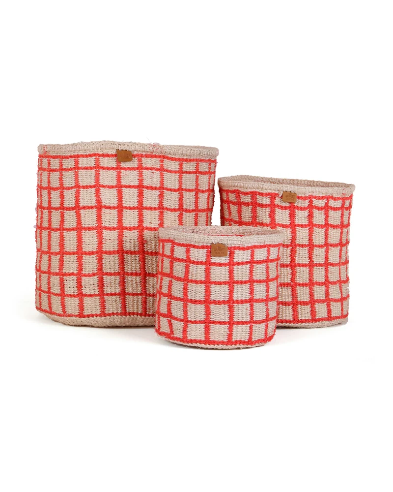 SAHIHI: Red Check Woven Storage Basket