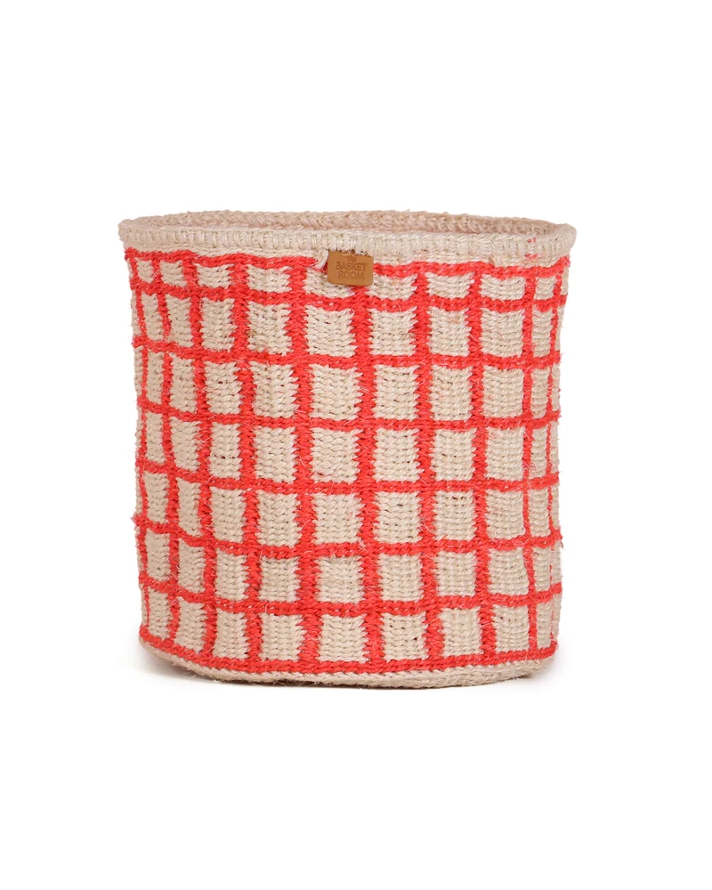 SAHIHI: Red Check Woven Storage Basket
