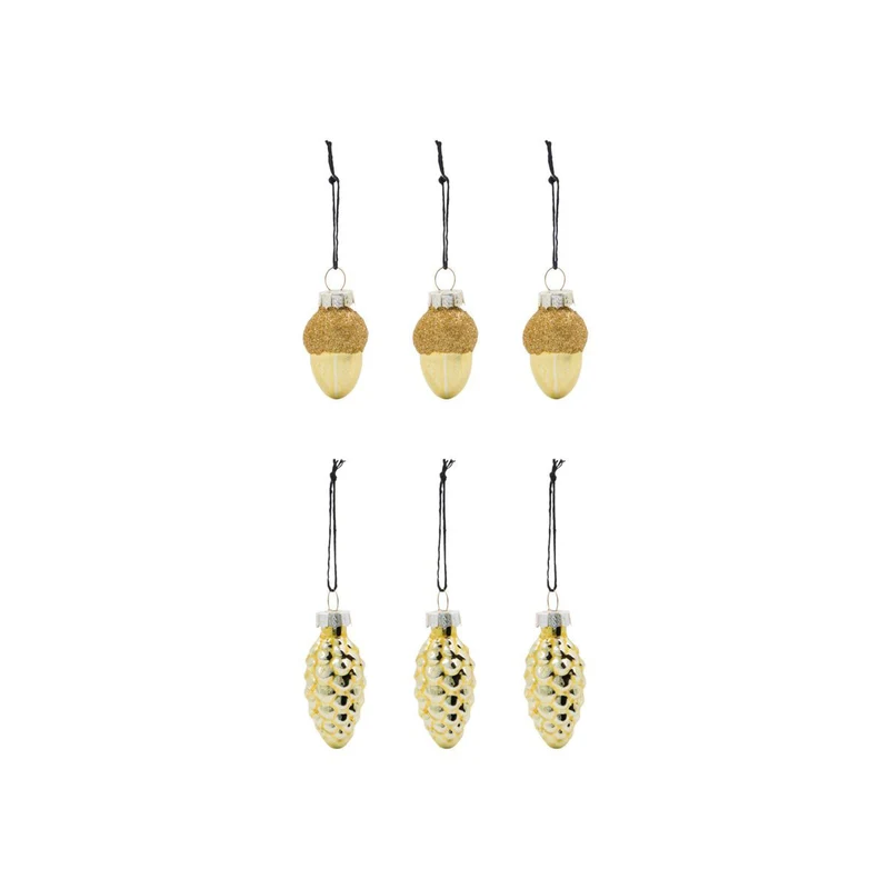 Eichel Tannenzapfen Ornamente Glint Weihnachtsdeko Gold 6er Set