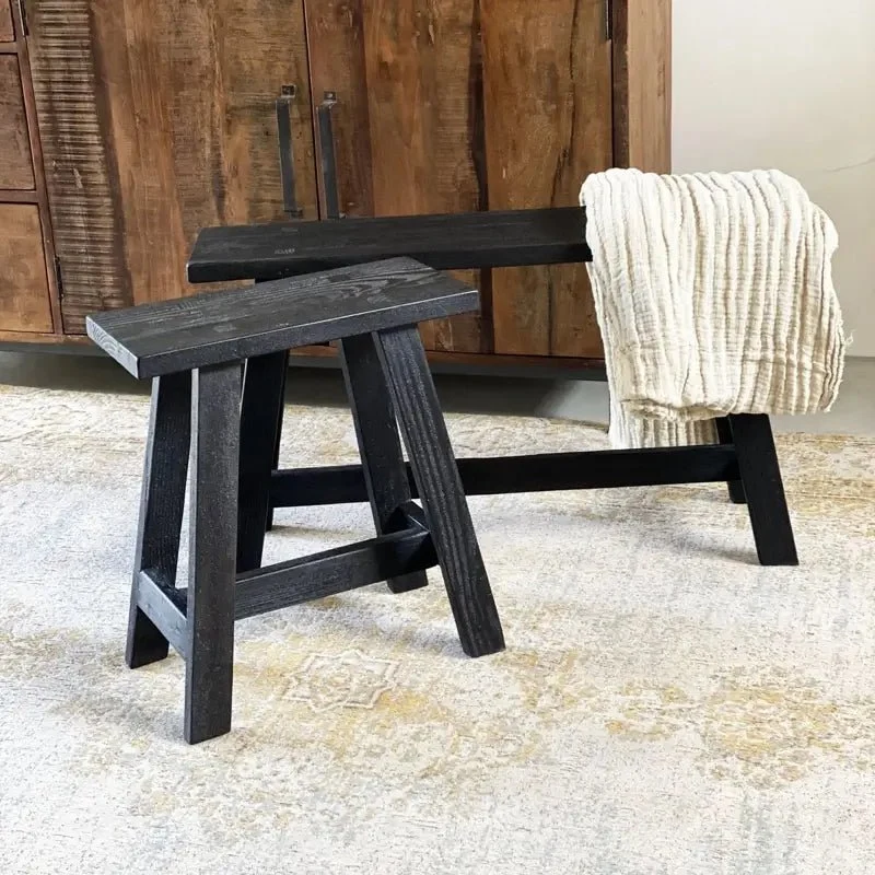 Schwarze Holz Dekobank Fabric