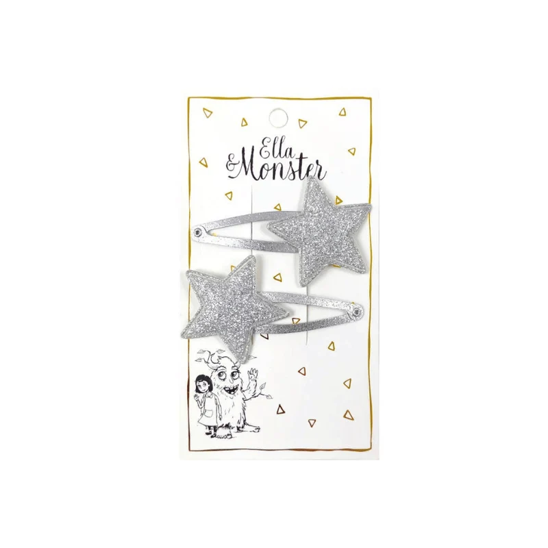 Haarclips - Silberner Glitzer‑Sterne - 2er Pack