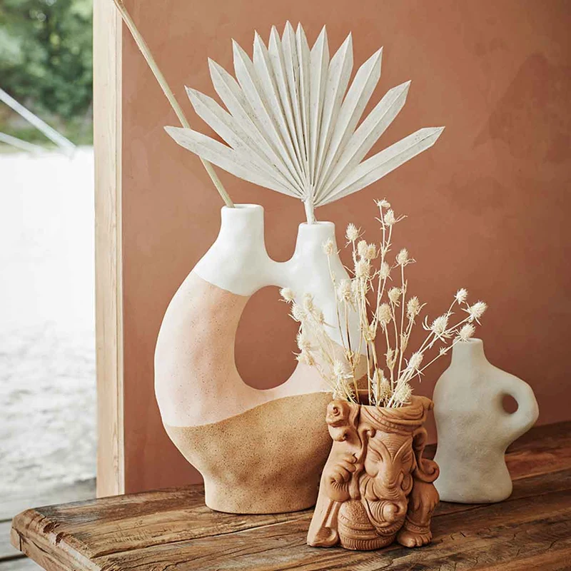 Vase Steingut Beige