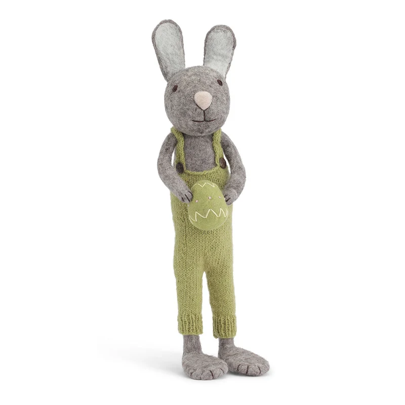 Filzhase mit Hose und Ei Osterdeko Grau 30 cm
