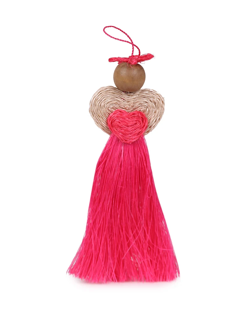 OKHUGOMVANA: Handwoven Pink Love Angel Tree Decoration