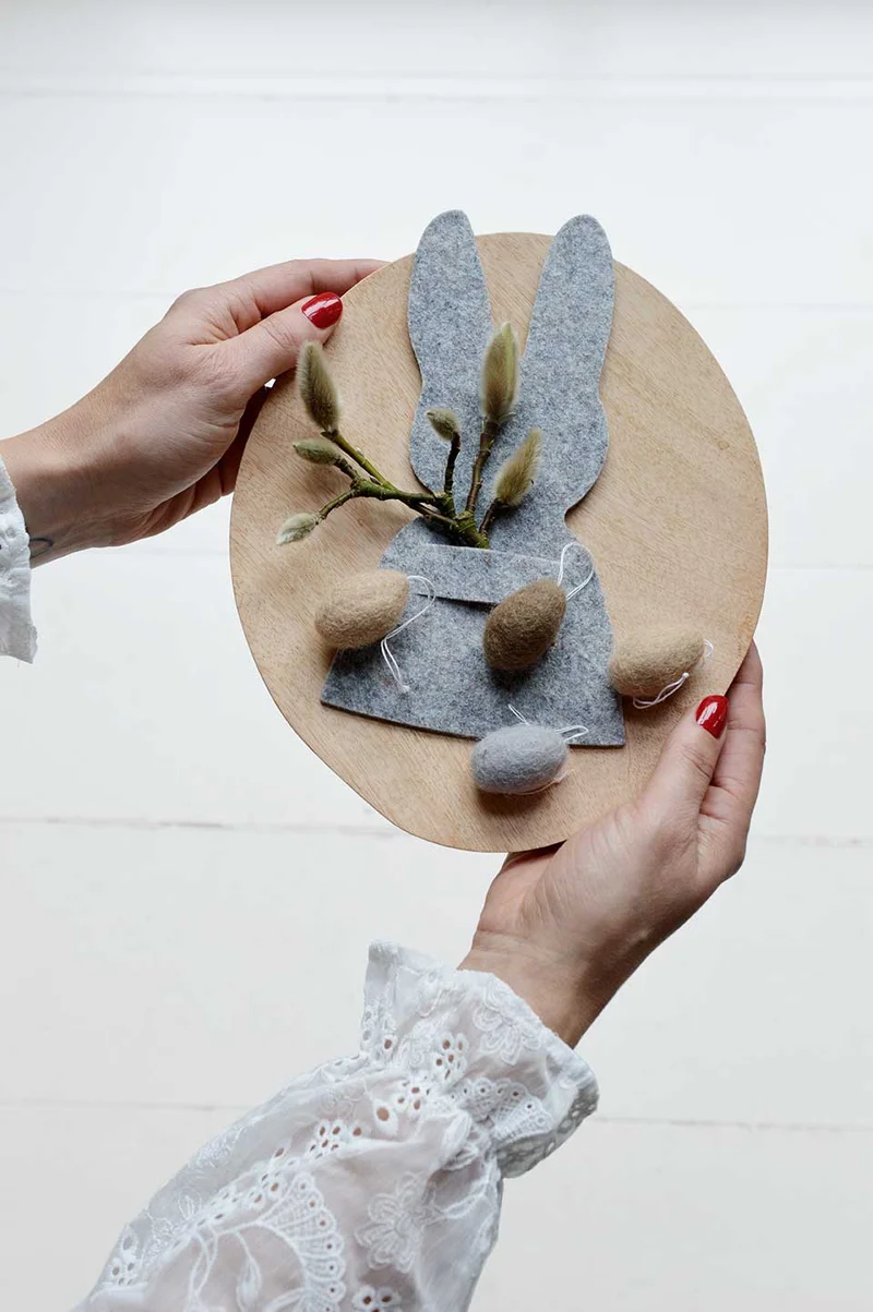 Hase Serviettenhalter Filz Osterdeko Grau 21 x 15 cm