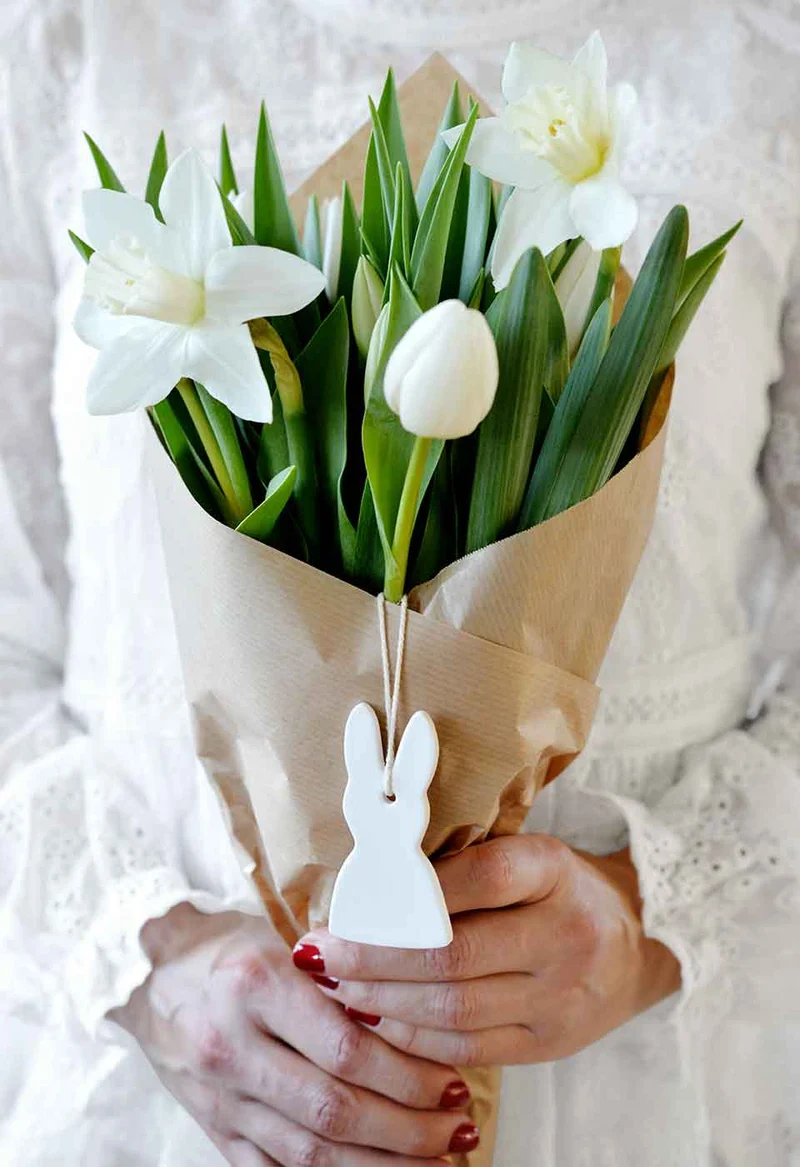 Osterhase Anhänger Ton Osterdeko Weiss 7 cm