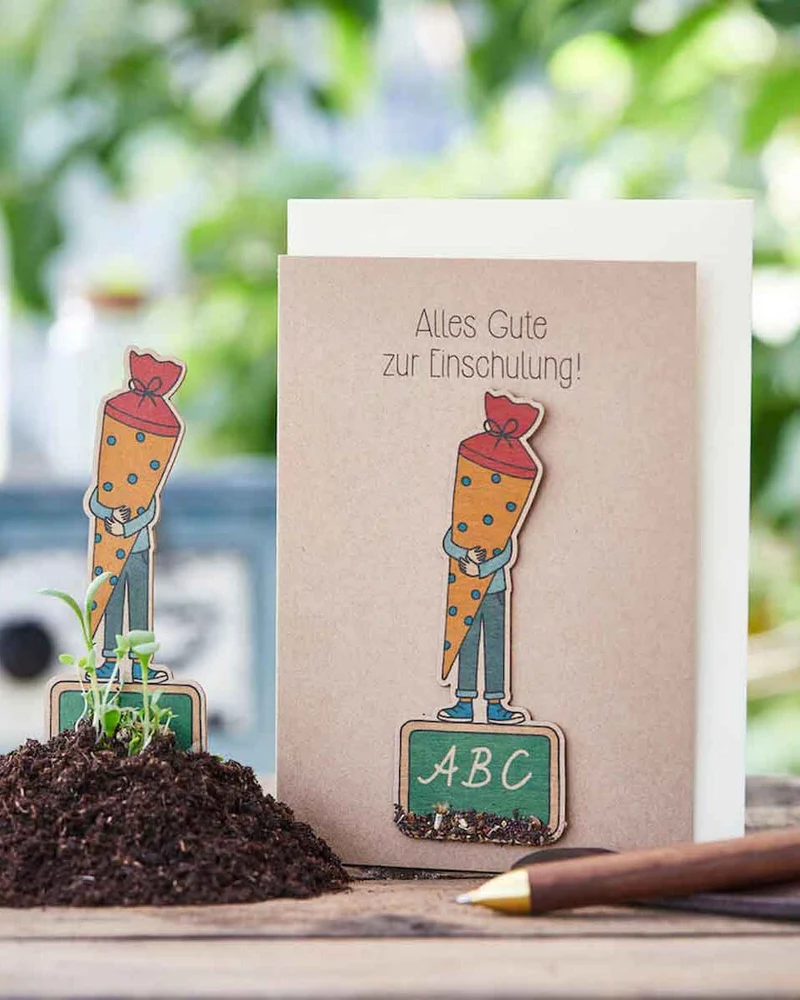Einschulung Saatstecker Grusskarte 10,5 x 14,8 cm