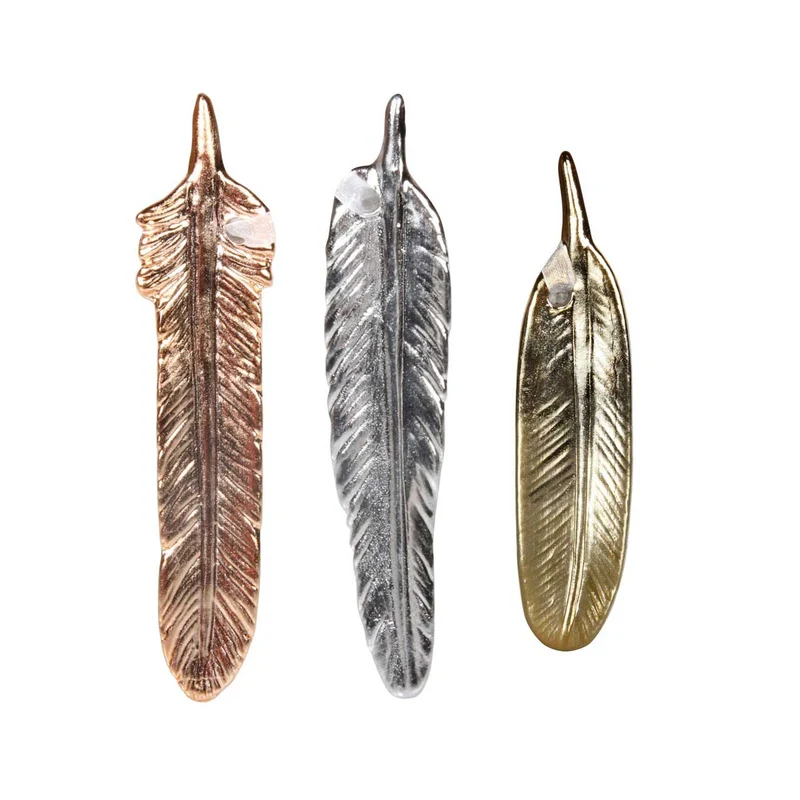 Feder Anhänger Porzellan metallic Set 3 Stück