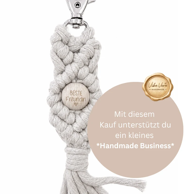 Schlüsselanhänger Makramee - Beste Freundin - grau