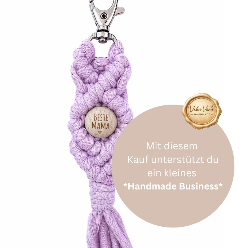 Schlüsselanhänger Makramee - Beste Mama - lila
