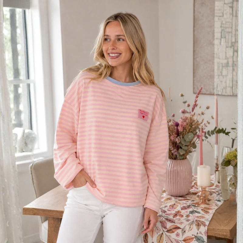 Sweatshirt - Gestreift Rosa - "Perfectly Imperfect"