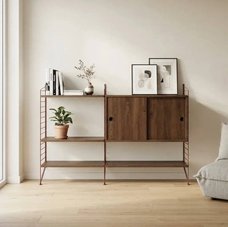 String Regalsystem Wohnzimmer Set 140 cm – 3. Bodenleiter geschenkt