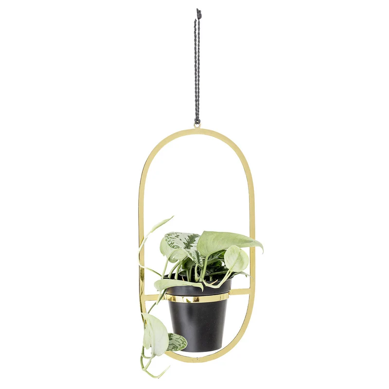 Zeta Blumenampel mit Topf oval Metallring Gold/Schwarz 25x47 cm