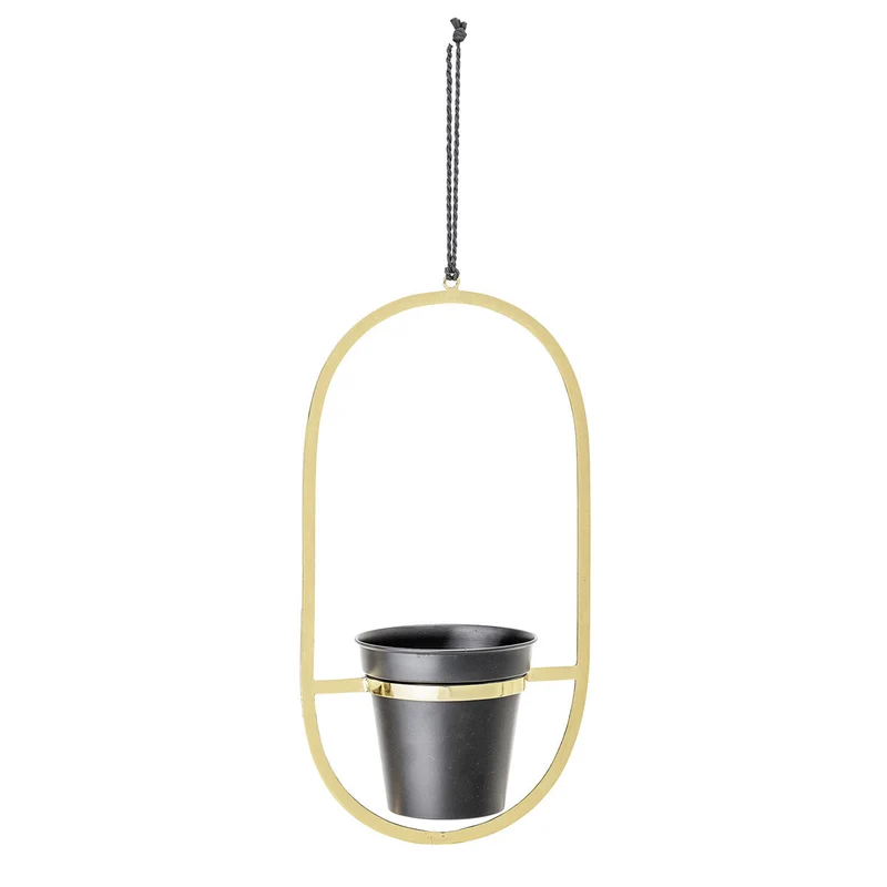 Zeta Blumenampel mit Topf oval Metallring Gold/Schwarz 25x47 cm