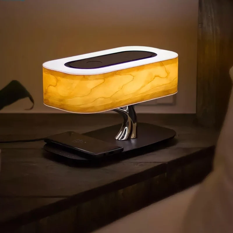 Designer Tischlampe Lautsprecher Kombi Baum-Optik