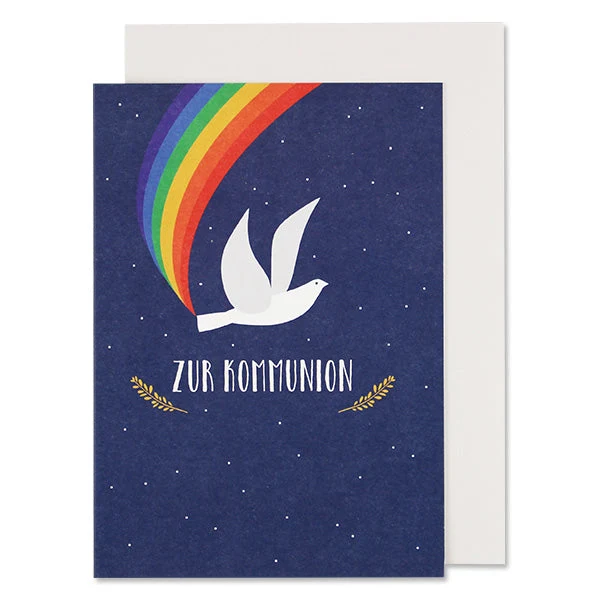 Taube Zur Kommunion Grusskarte blau A6