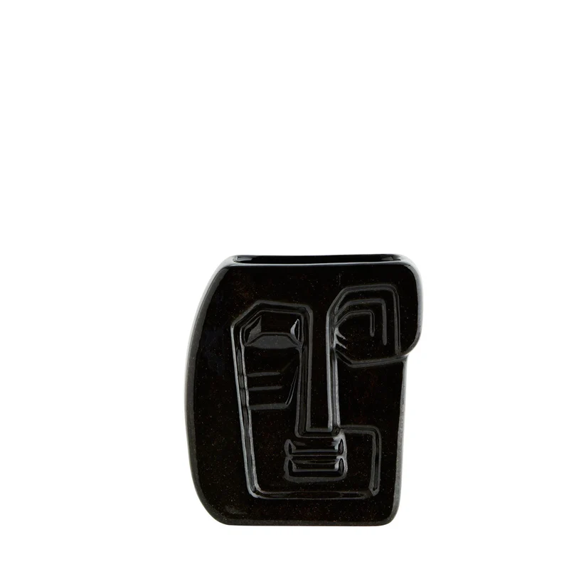 Vase Gesicht Steingut schwarz/braun 15x16 cm