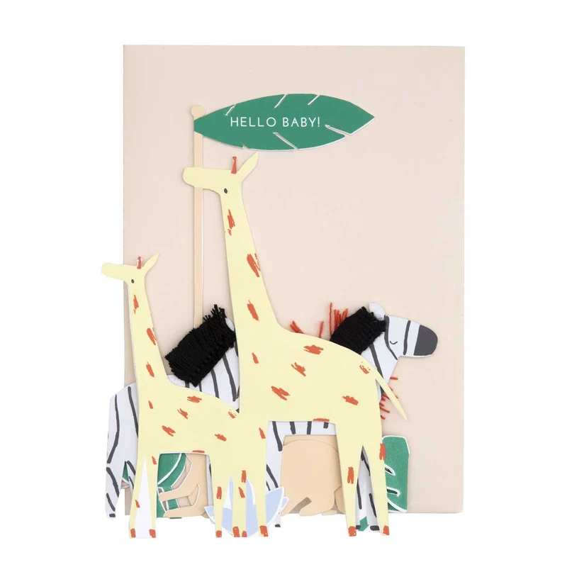 Safari Baby auffaltbare Grusskarte Geburt 13x18 cm
