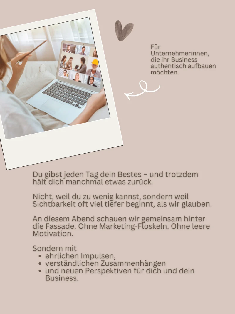 Event 22.7. • 19:45 Uhr • "Warum gute Unternehmerinnen oft unsichtbar bleiben." per ZOOM