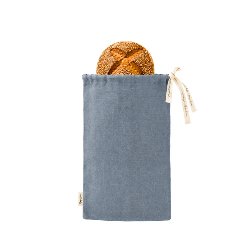 Leinen Brotbeutel - grau blau