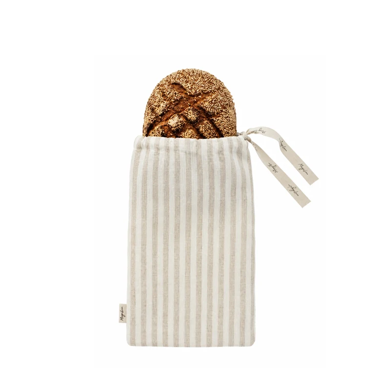 Leinen Brotbeutel - beige gestreift