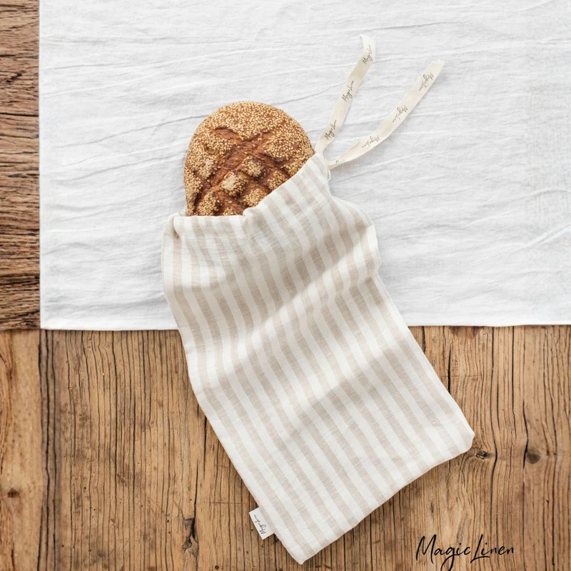 Leinen Brotbeutel - beige gestreift