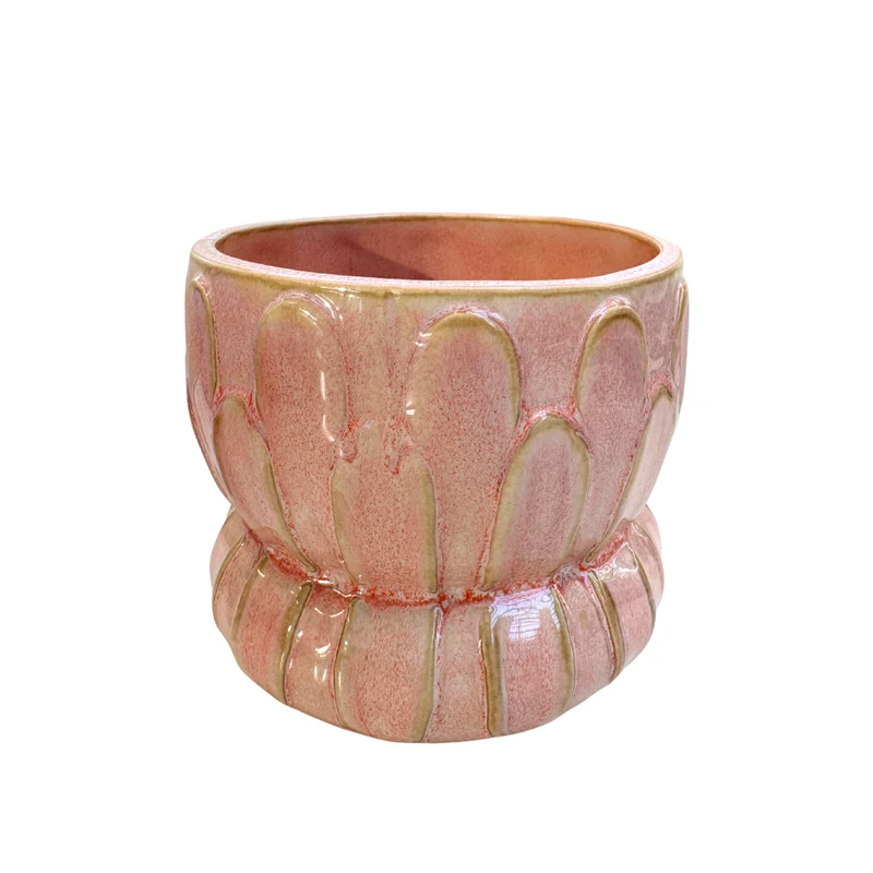 Keramik-Blumentopf in Blütenoptik – rosé