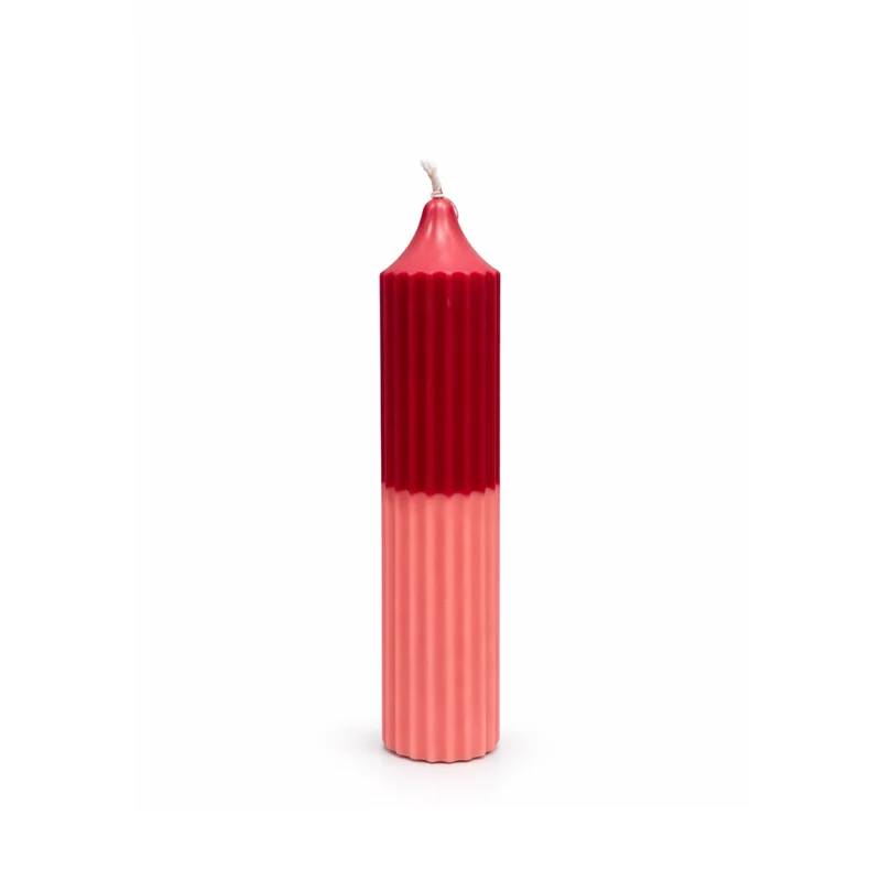 Stabkerze dick - Riffel - pink-rot