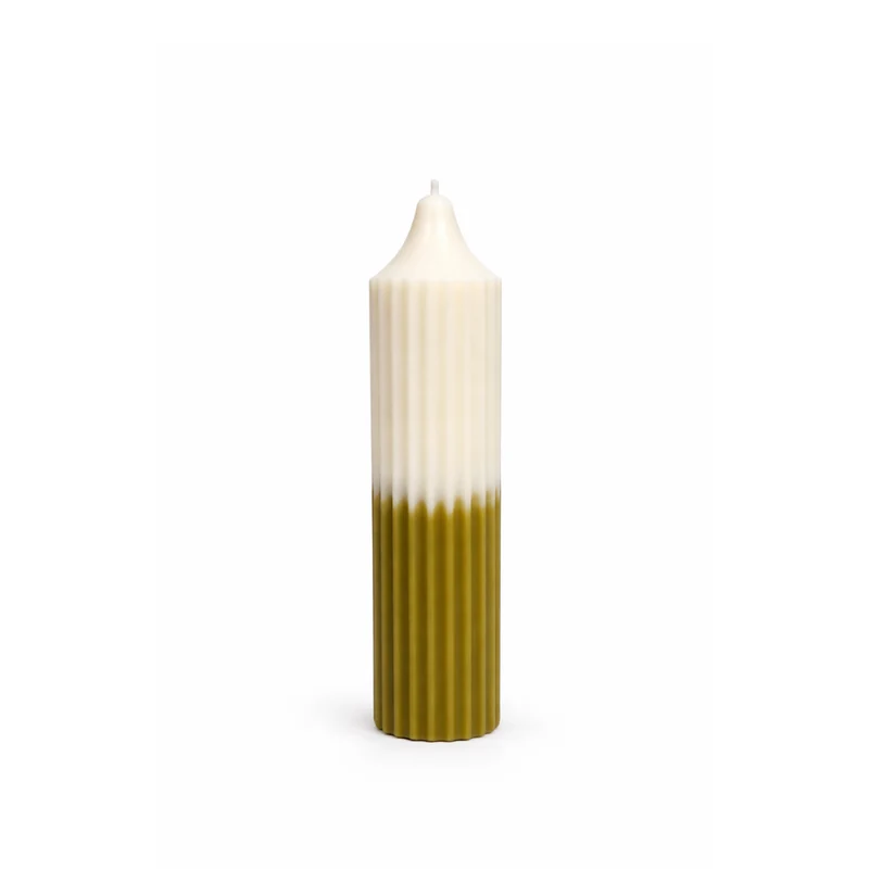 Stabkerze dick - Riffel - weiss-ocker