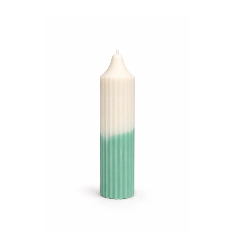 Stabkerze dick - Riffel - weiss-mint