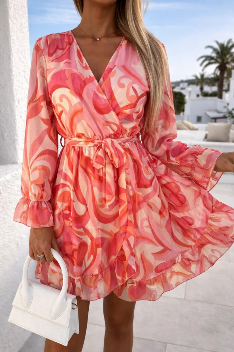 Sommerkleid - MILENA - Rosa Pink Muster – mit Gürtel