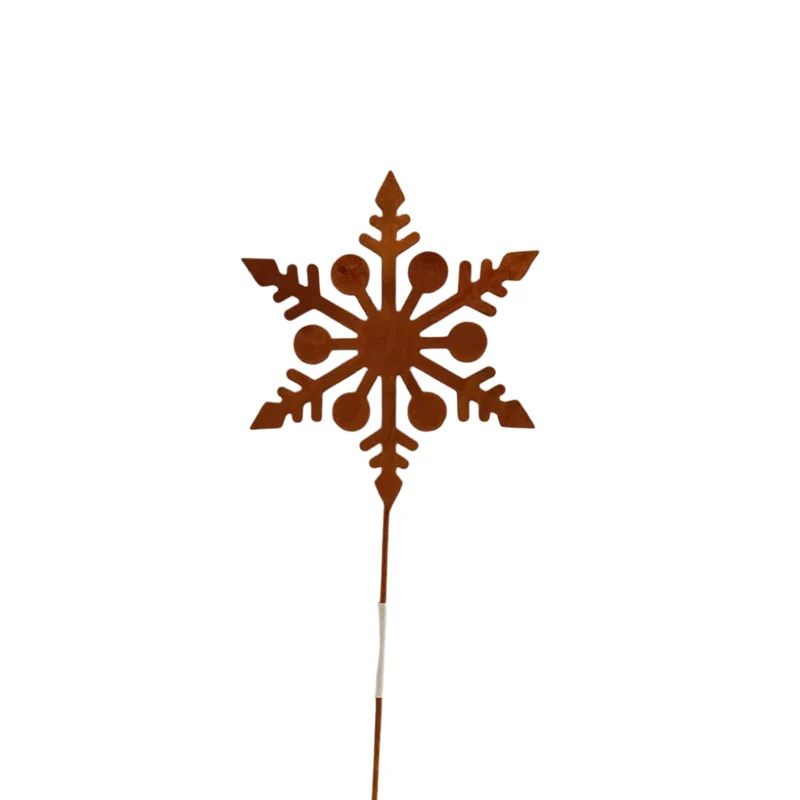 Rost Gartenstecker Schneeflocke 1 – Zarte Winterdeko für Garten & Pflanzgefäße