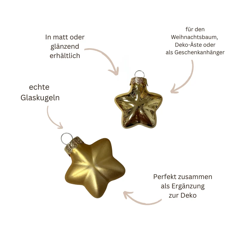 Mini-Weihnachtskugeln - Stern - Gold - matt oder glänzend