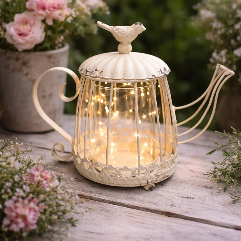 Giesskanne als Windlicht – Vintage Teekannen-Laterne im Landhausstil
