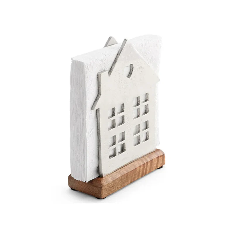 Serviettenhalter - Holz/Metall - Haus silber