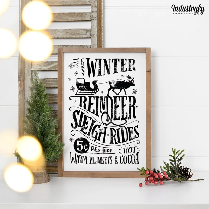 Landhaus Schild | Funny Winter Reindeer Sleigh Rides