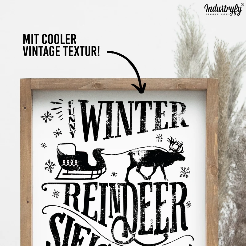 Landhaus Schild | Funny Winter Reindeer Sleigh Rides