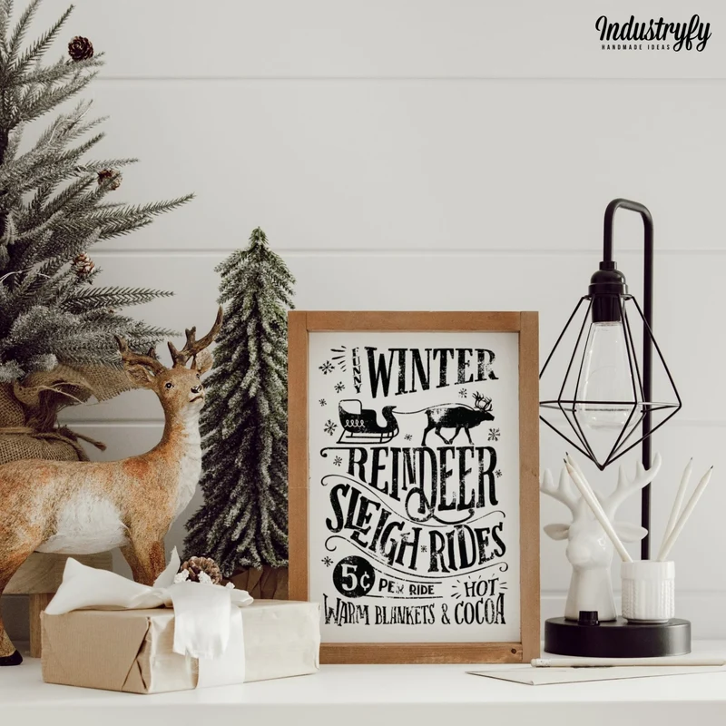 Landhaus Schild | Funny Winter Reindeer Sleigh Rides