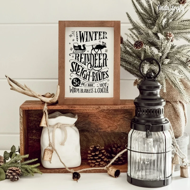 Landhaus Schild | Funny Winter Reindeer Sleigh Rides