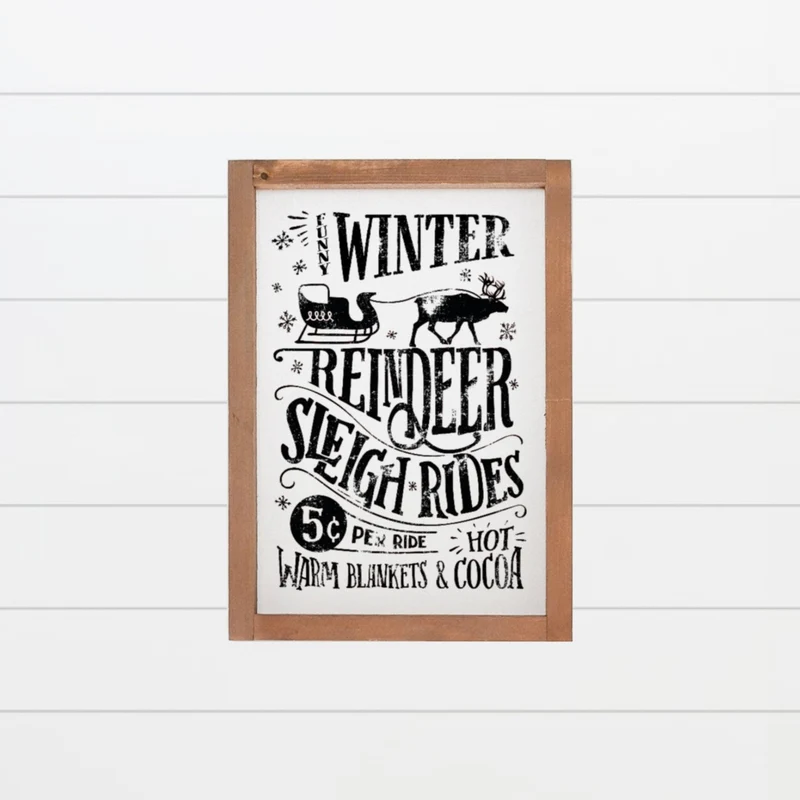 Landhaus Schild | Funny Winter Reindeer Sleigh Rides
