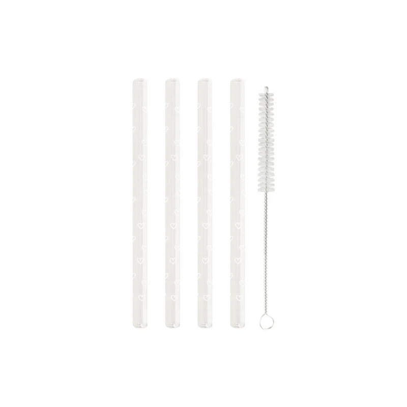 Strohhalme - Herzen weiss - 4er SET mit Bürste
