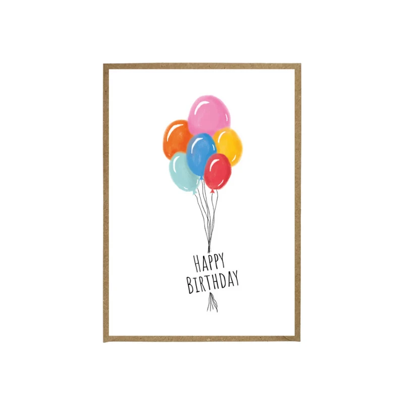 Klappkarte m. Umschlag - Happy Birthday Ballons